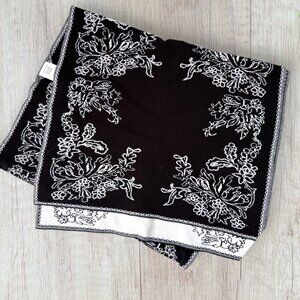 Sharif Studio Black White Reversible Beaded Floral Jacquard Pashmina Scarf Shawl